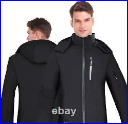 Men Heated Jacket Winter Coat Outdoor Soft Shell Waterproof Fleece Detachable Ho