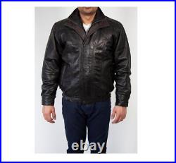 Men Leather Bomber Jacket Lambskin Jacket Double Collar Leather Coat