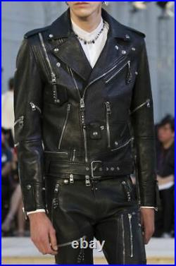 Men's Black Spring Summer Autumn winter Jacket Lambskin Leather