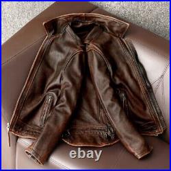 Men's Cowhide Brown Antique Look Real Leather Jacket