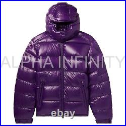 Men's Handmade New Quilted Down Purple Shell Hooded Winter Puffer Jacket for Men