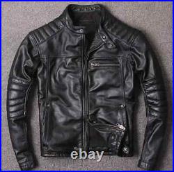 Men's Leather Jacket Motorcycle Biker Black Cafe Racer Genuine Sheep Leather