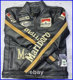 Men's Marlboro Leather Jacket Vintage Racing Motorcycle Biker Leather Jacket