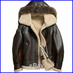 Men's RAF Flight Aviator Fur Shearling Real Sheepskin B-3 Bomber Leather Jacket