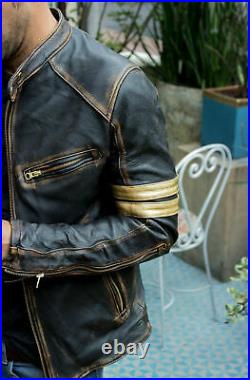 Men's Vintage Biker Black Motorcycle Distressed Cafe Racer Leather Jacket