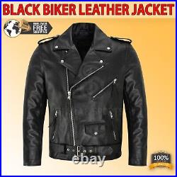 Mens Biker Leather Jacket Motorcycle Motorbike Genuine Handmade Sheep Leather