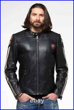 Mens Black Cafe Racer Vintage Leather Jacket Slim fit Biker Motorcycle Jacket