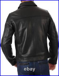 Mens Cafe Racer Leather Motorcycle Biker Black Brown Genuine Lamb Leather Jacket