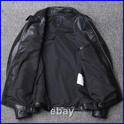 Mens Cafe Racer Leather Motorcycle Biker Black Brown Genuine Lamb Leather Jacket