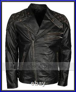 Mens Exclusive Skull Motorcycle Costume Vintage Black Distressed Leather Jacket