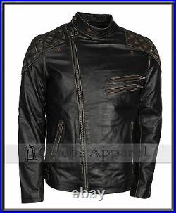 Mens Exclusive Skull Motorcycle Costume Vintage Black Distressed Leather Jacket