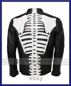 Mens Fashion Biker Skeleton Bones Leather Jacket Halloween Costume