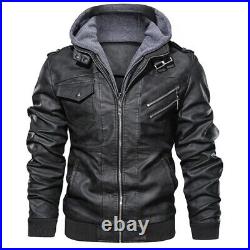 Mens Genuine Real Leather Jacket Black Bomber Winter Hooded Jacket