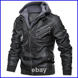 Mens Genuine Real Leather Jacket Black Bomber Winter Hooded Jacket