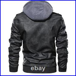 Mens Genuine Real Leather Jacket Black Bomber Winter Hooded Jacket