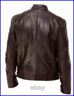 Mens Leather Jacket Real Genuine Cowhide Leather Winter Stylish Biker Coat Black