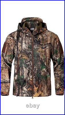 NAVEKULL Silent Hunting Clothes for Men Soft Shell Outdoor Hiking Jacket Camo