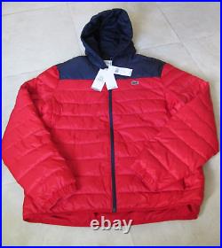NEW Lacoste Sport Hooded Water Resistant Quilted Jacket SZ 56 L XL Red Blue $225