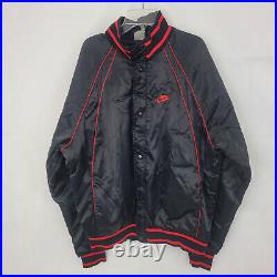 NIKE Adult XL Jacket BLACK Satin Red Piping Vintage Blue Tag 56323 Zip SnapFLAW