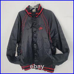 NIKE Adult XL Jacket BLACK Satin Red Piping Vintage Blue Tag 56323 Zip SnapFLAW