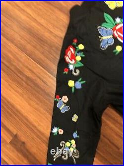 NWT Alice + Olivia Felisa Silk Embroidered Bomber Jacket, Black Multicolor sz L
