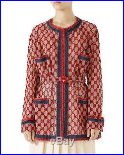 NWT Gucci GG Logo Red Embroidered Macrame Oversized Belted Jacket Sz 42 6 $3700