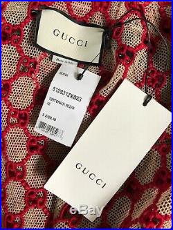 NWT Gucci GG Logo Red Embroidered Macrame Oversized Belted Jacket Sz 42 6 $3700