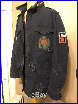 New $500 Polo Ralph Lauren Hippy War Peace Army Combat Jacket Hoodie Blue XXL 2X