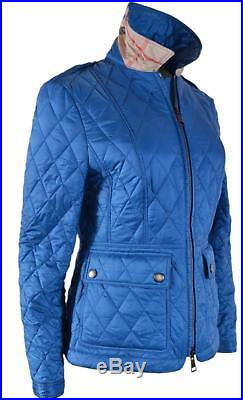 New Burberry Brit Women's Ivymoore $595 Blue Quilted Zip Front Nova Check Jacket