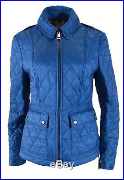 New Burberry Brit Women's Ivymoore $595 Blue Quilted Zip Front Nova Check Jacket
