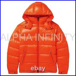 New Handmade Men's Quilted Down Orange Shell Hooded Stylish Winter Puffer Jacket