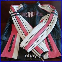 New Women's Harley Davidson Ridgeway Pink Accent Leather Riding Jacket. 2xl