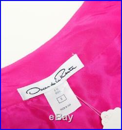 OSCAR DE LA RENTA Womens Fuschia Silk Beaded Fringe Open Front Jacket Coat 8 NEW