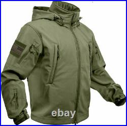 Olive Drab Special Ops Soft Shell Waterproof Military Jacket with US Flag Patches