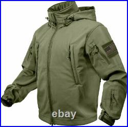 Olive Drab Special Ops Soft Shell Waterproof Military Jacket with US Flag Patches