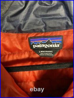 Patagonia Mens Jacket Navy Large Puffer Goose Down Insulated Full Zip P-6 Logo