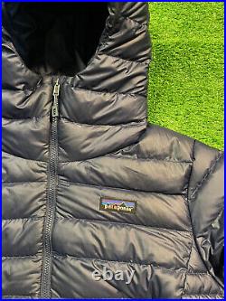 Patagonia Women's Down Sweater Puffer Hoody Hooded Jacket Coat Navy Blue Size L