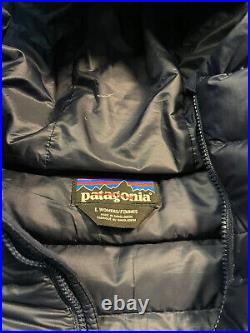 Patagonia Women's Down Sweater Puffer Hoody Hooded Jacket Coat Navy Blue Size L