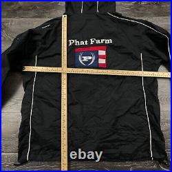 Phat Farm Jacket Mens XXL 2XL Black Windbreaker Full Zip Vintage Hip Hop Y2K's