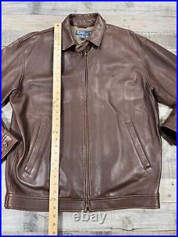 Polo Ralph Lauren Jacket Mens Medium Brown Leather Full Zip Casual Coat