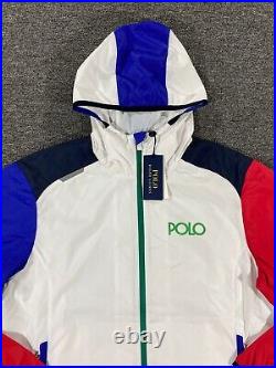 Polo Ralph Lauren Jacket Mens Medium White Colorblock Big Pony Windbreaker Hood