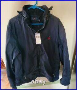 Polo Ralph Lauren Men's Navy Blue Nylon Hooded Windbreaker Jacket Size L NWT