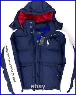 Polo Ralph Lauren Navy Red USA #18 Pony Hooded Puffer Jacket Size 2XL
