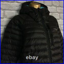 Rab Ladies Uk 10 Nimbus Black Microlight Alpine Down Hooded Jacket Rrp £195 Ad