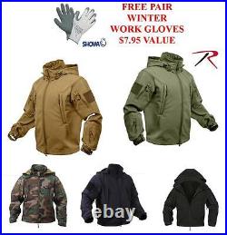 Rothco Special Ops Waterproof Tactical Soft Shell Jacket, SM-2XL. Free Gloves