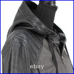 Skingraft Grey Black Leather Trim Hooded Zip Up Cotton Moto Jacket Small S