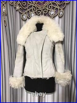 Snow QUEEN Gucci embroidered Mongolian fur sheepskin leather jacket coat S