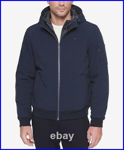 Tommy Hilfiger Men's Blue Soft Shell Hooded Jacket with Inner Quilted Layer XS