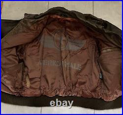 Vintage American Male Pin Up FIGHTER SQUADRON Aviator Leather Bomber Jacket S