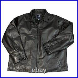 Vintage GAP Men's Black Leather Jacket Sz XXL Quilted Lining Heavy Leather NICE